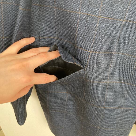 Karl Lagerfeld Mens 42R Blue Windowpane 100% Wool Blazer Suit Jacket Career - Picture 4 of 15